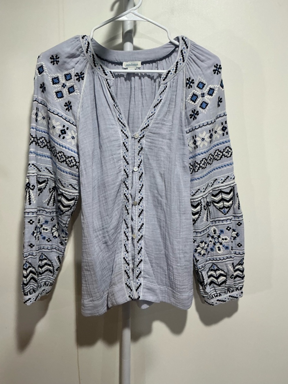 Sundance Lavender Embroidered Boho Peasant Top